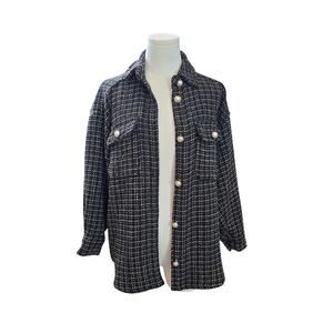 PRE-LOVED  Women's Black Tweed Pearl Shacket  Oversized Shirt Sz. Small